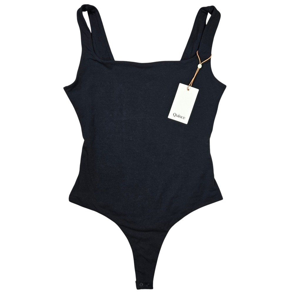 Quince Black Square Neck Thong‎ Bodysuit Sleeveless Tank Top New NWT